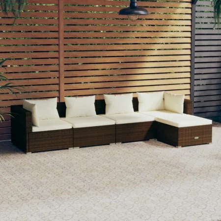 5-teiliges Gartenmöbel-Set und braune Kissen aus synthetischem Rattan von vidaXL, Gartensets - Ref: Foro24-3101658, Preis: 42...
