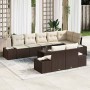 Conjunto de sofá de jardín 9 pcs Marrón y crema Poliratán