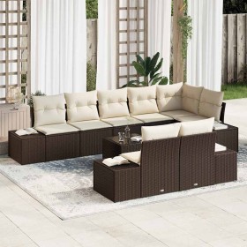 Conjunto de sofá de jardín 9 pcs Marrón y crema Poliratán