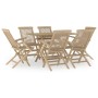 Juego de comedor de jardín 7 piezas madera maciza de teca gris