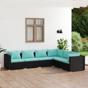 Set de muebles de jardín 6 pzas y cojines ratán sintético negro