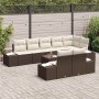 Conjunto de sofá de jardín 9 pcs Marrón y crema Poliratán