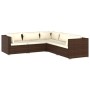 Set muebles de jardín 5 piezas y cojines ratán sintético marrón