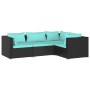 Set de muebles de jardín 4 pzas y cojines ratán sintético negro