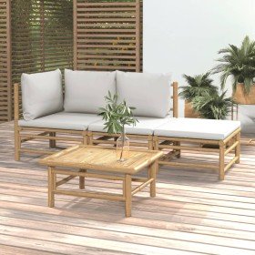 Set de muebles de jardín 4 piezas bambú y cojines gris claro en Conjuntos de jardín | Comprar online en Foro24