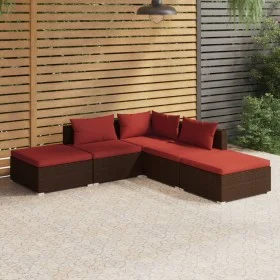 Garten Sofa Set 5 Stück und Kissen braun synthetischen Rattan von vidaXL, Gartensets - Ref: Foro24-3101611, Preis: 410,41 €, ...