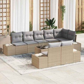 Conjunto de sofá de jardín 9 pcs beige y gris Poliratán