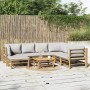 Set de muebles de jardín 8 piezas bambú y cojines gris claro
