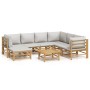 Set de muebles de jardín 8 piezas bambú y cojines gris claro