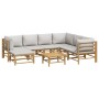 Set de muebles de jardín 8 piezas bambú y cojines gris claro