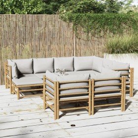 Set de muebles de jardín 10 piezas bambú y cojines gris claro en Conjuntos de jardín | Comprar online en Foro24