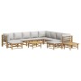 Set de muebles de jardín 12 piezas bambú y cojines gris claro