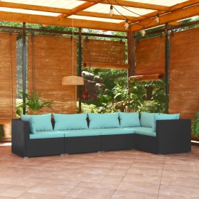 5-teiliges Gartenmöbel-Set und schwarze synthetische Rattankissen von vidaXL, Gartensets - Ref: Foro24-3101689, Preis: 464,08...