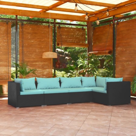 5-teiliges Gartenmöbel-Set und schwarze synthetische Rattankissen von vidaXL, Gartensets - Ref: Foro24-3101689, Preis: 464,08...
