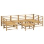 Set de muebles de jardín 7 piezas bambú y cojines gris claro