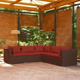 5-teiliges Gartensofa-Set und braune synthetische Rattankissen von vidaXL, Gartensets - Ref: Foro24-3101699, Preis: 444,59 €,...