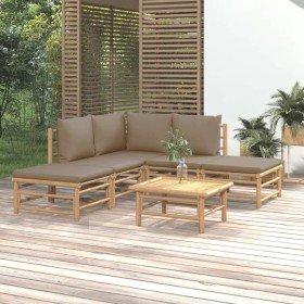 Set de muebles de jardín 6 piezas bambú con cojines gris taupé Set de muebles de jardín 6 piezas bambú con cojines gris taupé