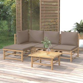 Set de muebles de jardín 5 piezas bambú y cojines gris taupé en Conjuntos de jardín | Comprar online en Foro24
