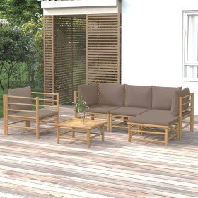 Set de muebles de jardín 6 piezas bambú con cojines gris taupé en Conjuntos de jardín | Comprar online en Foro24