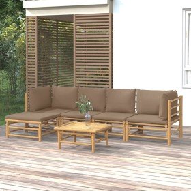 Set de muebles de jardín 6 piezas bambú con cojines gris taupé en Conjuntos de jardín | Comprar online en Foro24