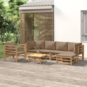 Set de muebles de jardín 7 piezas bambú y cojines gris taupe en Conjuntos de jardín | Comprar online en Foro24