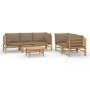 Set de muebles de jardín 6 piezas bambú con cojines gris taupé