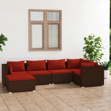 6-teiliges Gartenmöbel-Set und braune synthetische Rattankissen von vidaXL, Gartensets - Ref: Foro24-3101811, Preis: 541,58 €...