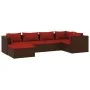 6-teiliges Gartenmöbel-Set und braune synthetische Rattankissen von vidaXL, Gartensets - Ref: Foro24-3101811, Preis: 541,58 €...