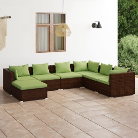 Set muebles de jardín 7 piezas y cojines ratán sintético marrón