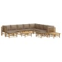 Set de muebles de jardín 12 piezas bambú y cojines gris taupé