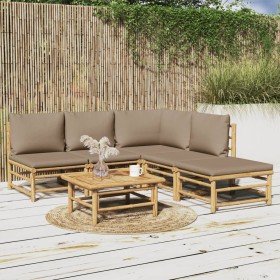 Set de muebles de jardín 6 piezas bambú con cojines gris taupé en Conjuntos de jardín | Comprar online en Foro24
