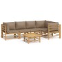 Set de muebles de jardín 6 piezas bambú con cojines gris taupé