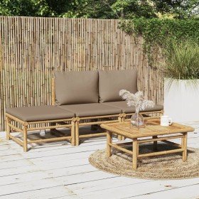 Set de muebles de jardín 4 piezas bambú y cojines gris taupe en Conjuntos de jardín | Comprar online en Foro24