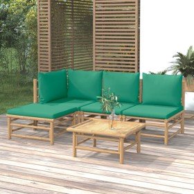 Set de muebles de jardín 5 piezas bambú con cojines verde