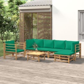 Set de muebles de jardín 7 piezas bambú con cojines verde Set de muebles de jardín 7 piezas bambú con cojines verde