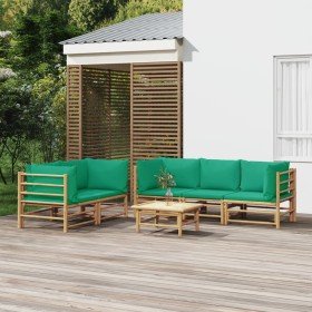 Set de muebles de jardín 6 piezas bambú con cojines verde Set de muebles de jardín 6 piezas bambú con cojines verde