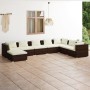 Set muebles de jardín 8 piezas y cojines ratán sintético marrón