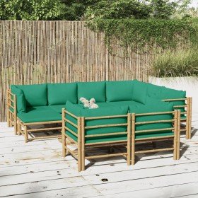 Set de muebles de jardín 10 piezas bambú con cojines verde