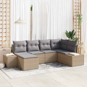 Conjunto de sofá de jardín 6 pcs beige y gris Poliratán