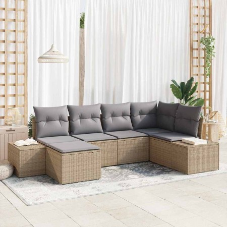 Conjunto de sofá de jardín 6 pcs beige y gris Poliratán