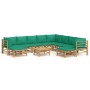 Set de muebles de jardín 11 piezas bambú con cojines verde