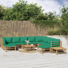 Set de muebles de jardín 12 piezas bambú con cojines verde en Conjuntos de jardín | Comprar online en Foro24