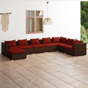 Set sofás de jardín 8 piezas y cojines ratán sintético marrón