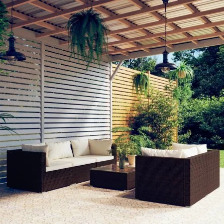 Garden furniture set 6 pieces with brown synthetic rattan cushions by vidaXL, Garden sets - Ref: Foro24-3101490, Price: 488,0...