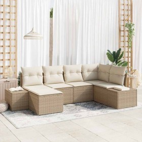 Conjunto de sofá de jardín 6 pcs beige y crema Poliratán