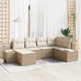 Conjunto de sofá de jardín 6 pcs beige y crema Poliratán Conjunto de sofá de jardín 6 pcs beige y crema Poliratán