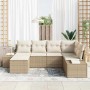 Conjunto de sofá de jardín 6 pcs beige y crema Poliratán