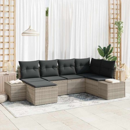 Conjunto de sofá de jardín con cojín 6 pcs Gris claro Poliratán
