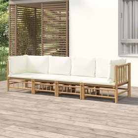 Set de muebles de jardín 4 piezas bambú y cojines blanco crema en Conjuntos de jardín | Comprar online en Foro24