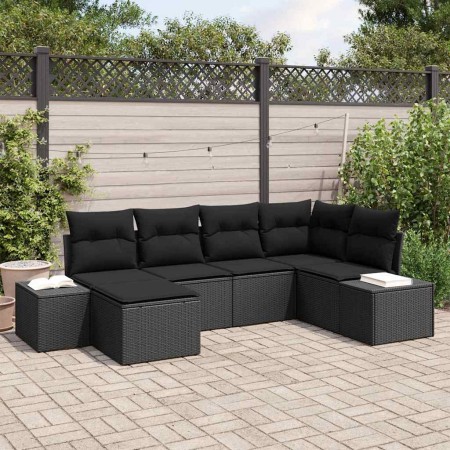 Conjunto de sofá de jardín con cojín 6 pcs Negro Poliratán